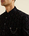 Manyavar Men Regal Dark Blue Velvet Indo Western Jacket