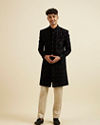 Manyavar Men Regal Dark Blue Velvet Indo Western Jacket