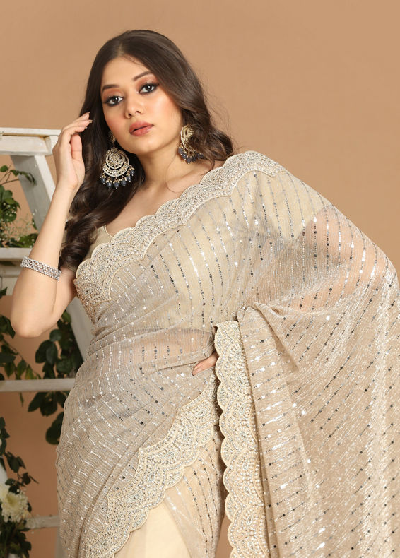 Mohey Women Beige Net Saree