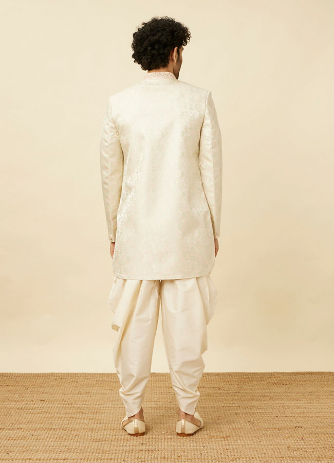 Manyavar Men Blush Pink Bel Buti Patterned Indo Western Set