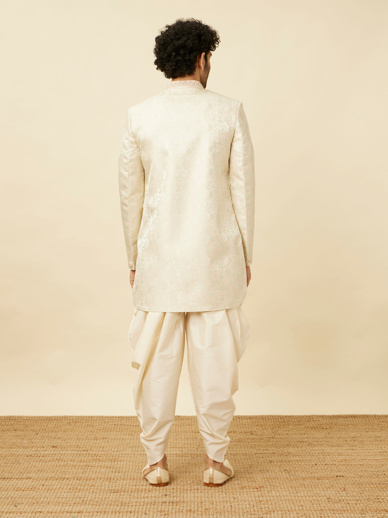Manyavar Men Blush Pink Bel Buti Patterned Indo Western Set
