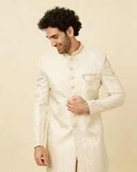 Manyavar Men Blush Pink Bel Buti Patterned Indo Western Set