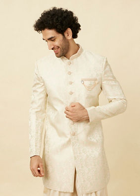 Manyavar Men Blush Pink Bel Buti Patterned Indo Western Set