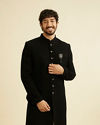 alt message - Manyavar Men Majestic Black Knitted Indo Western Set image number 0