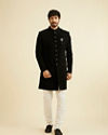 Manyavar Men Majestic Black Knitted Indo Western Set