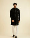 alt message - Manyavar Men Majestic Black Knitted Indo Western Set image number 2