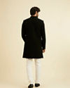 Manyavar Men Majestic Black Knitted Indo Western Set