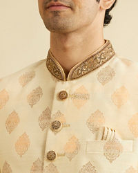 Manyavar Men Sober Beige Indo Western Set