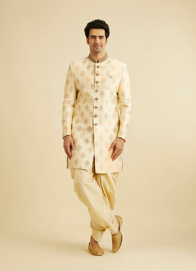 Manyavar Men Sober Beige Indo Western Set