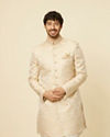 alt message - Manyavar Men Sand Beige Medallion Patterned Indo Western Set image number 0