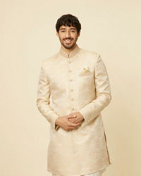 Manyavar Men Sand Beige Medallion Patterned Indo Western Set