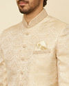 alt message - Manyavar Men Sand Beige Medallion Patterned Indo Western Set image number 1