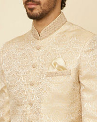 Manyavar Men Sand Beige Medallion Patterned Indo Western Set