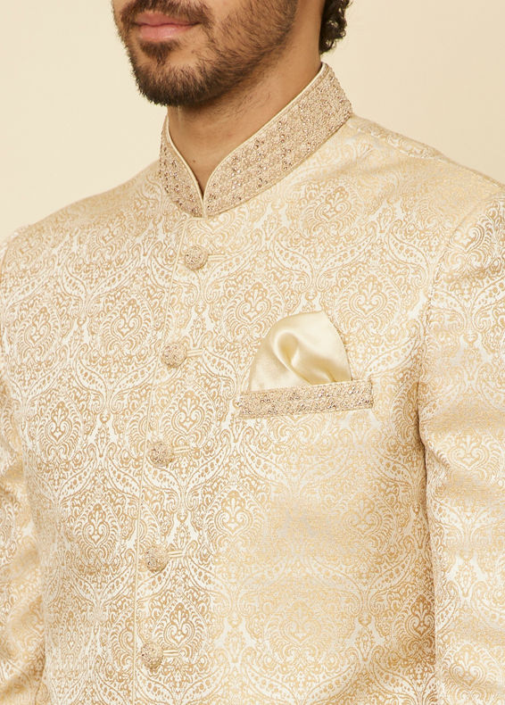 Manyavar Men Sand Beige Medallion Patterned Indo Western Set