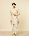 alt message - Manyavar Men Sand Beige Medallion Patterned Indo Western Set image number 2