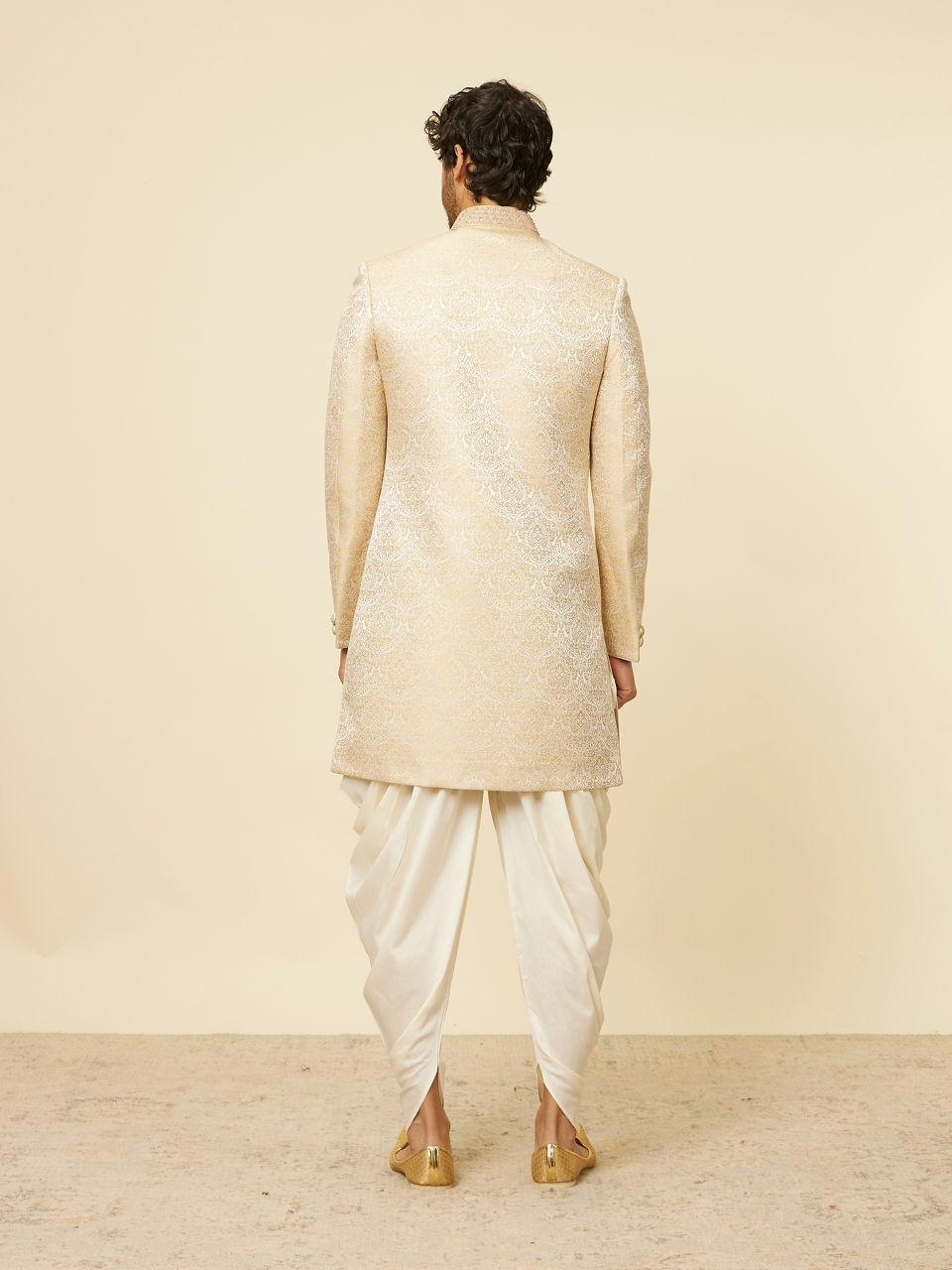 Manyavar Men Sand Beige Medallion Patterned Indo Western Set