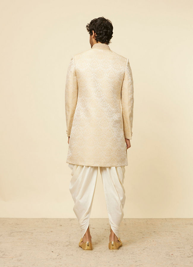 alt message - Manyavar Men Sand Beige Medallion Patterned Indo Western Set image number 4