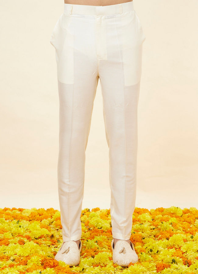 Manyavar Men Shell White Layered Sequined Sherwani Set
