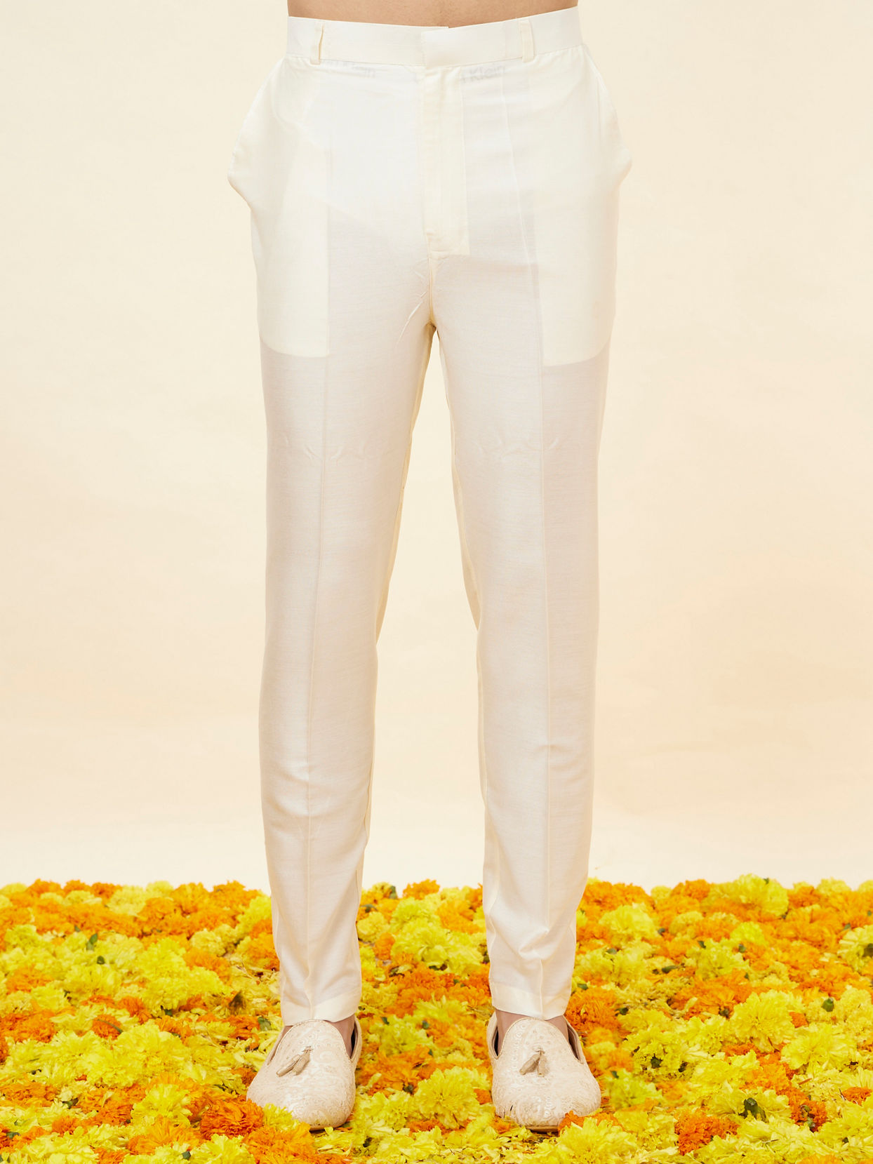 Manyavar Men Shell White Layered Sequined Sherwani Set