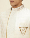 Manyavar Men Shell White Layered Sequined Open Sherwani Set
