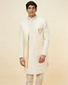 Shell White Layered Sequined Sherwani Set