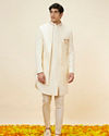 Manyavar Men Shell White Layered Sequined Sherwani Set