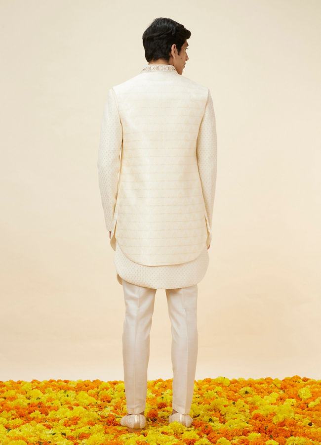 Manyavar Men Shell White Layered Sequined Sherwani Set