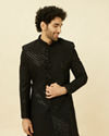 alt message - Manyavar Men Charcoal Black Diamond Patterned Indo Western Set image number 0