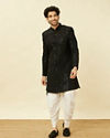 Manyavar Men Charcoal Black Diamond Patterned Indo Western Set
