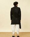 Manyavar Men Charcoal Black Diamond Patterned Indo Western Set