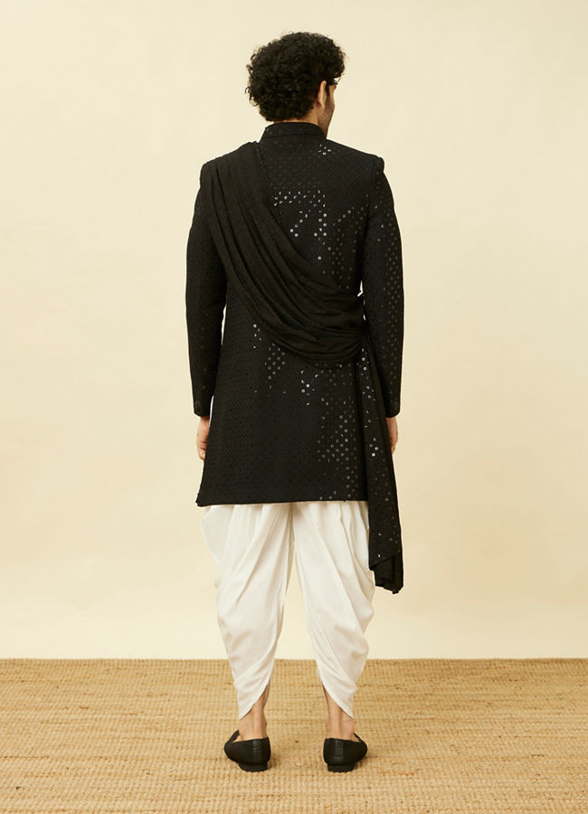 alt message - Manyavar Men Charcoal Black Diamond Patterned Indo Western Set image number 4