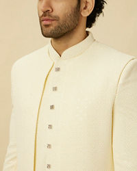 Manyavar Men Cream Diamond Patterned Indo Western Jacket Set