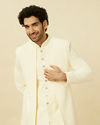 Manyavar Men Cream Diamond Patterned Indo Western Jacket Set