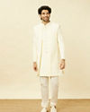 Manyavar Men Cream Diamond Patterned Indo Western Jacket Set