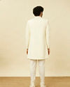 Manyavar Men Cream Diamond Patterned Indo Western Jacket Set