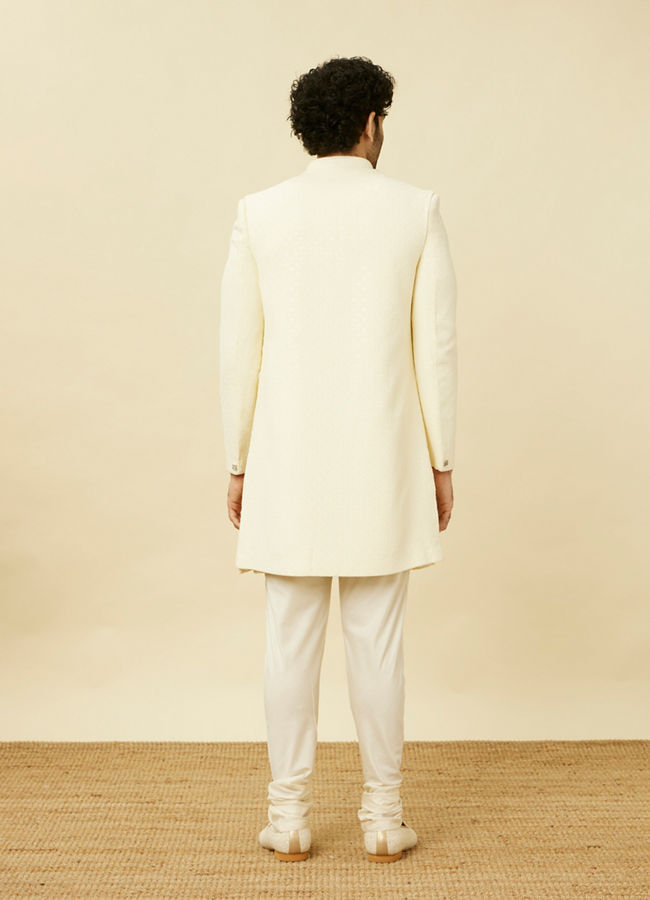 Manyavar Men Cream Diamond Patterned Indo Western Jacket Set