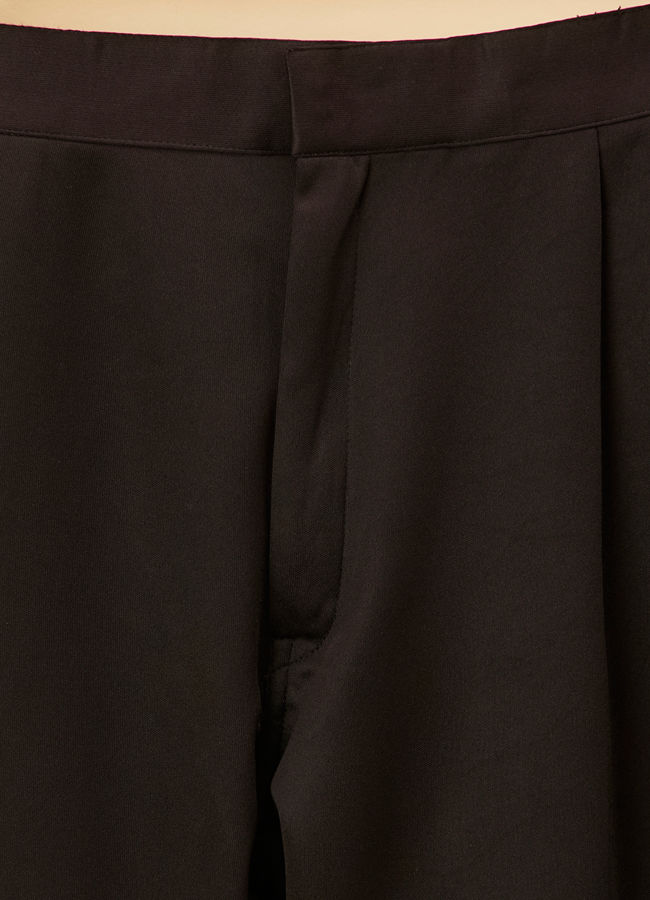 Manyavar Men Soot Black Jaal Patterned Drape Detailed Indo Western Set