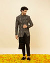 Soot Black Jaal Patterned Drape Detailed Indo-Western Set image number 3
