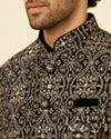 Manyavar Men Soot Black Jaal Patterned Drape Detailed Indo Western Set