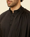 Manyavar Men Soot Black Jaal Patterned Drape Detailed Indo Western Set