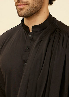Soot Black Jaal Patterned Drape Detailed Indo-Western Set image number 2