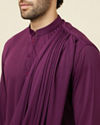 Manyavar Men Wine Red Jaal Patterned Drape Detailed Indo Western Set