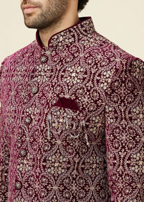 Wine Red Jaal Patterned Drape Detailed Indo-Western Set image number 1