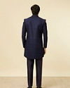 Manyavar Men Dark Blue Paisley Printed Indo Western Set