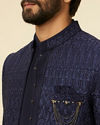 alt message - Manyavar Men Dark Blue Paisley Printed Indo Western Set image number 1