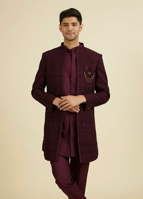 Manyavar Men Purple Majesty Georgette Indo Western