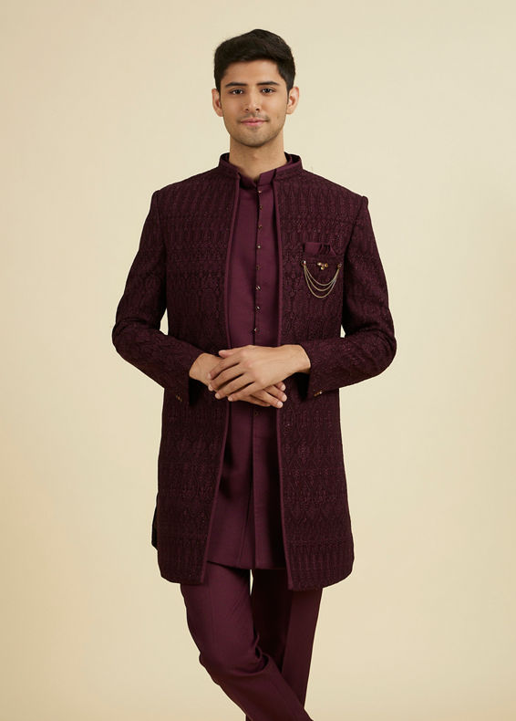 Manyavar Men Purple Majesty Georgette Indo Western