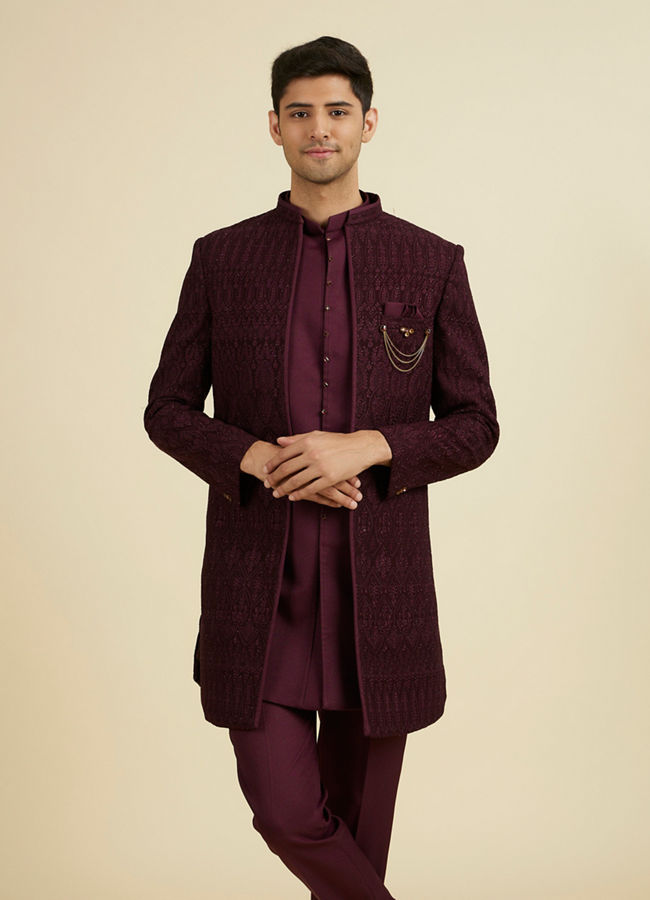 Manyavar Men Purple Majesty Georgette Indo Western