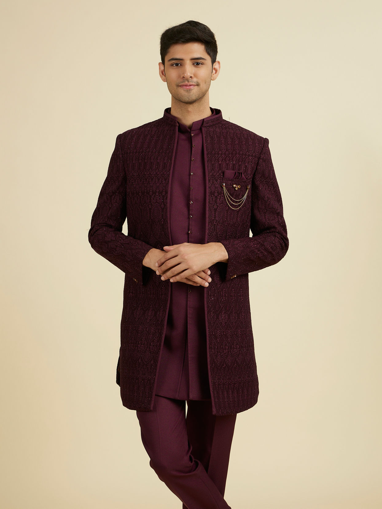 Manyavar Men Purple Majesty Georgette Indo Western