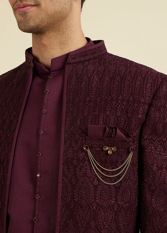 Manyavar Men Purple Majesty Georgette Indo Western